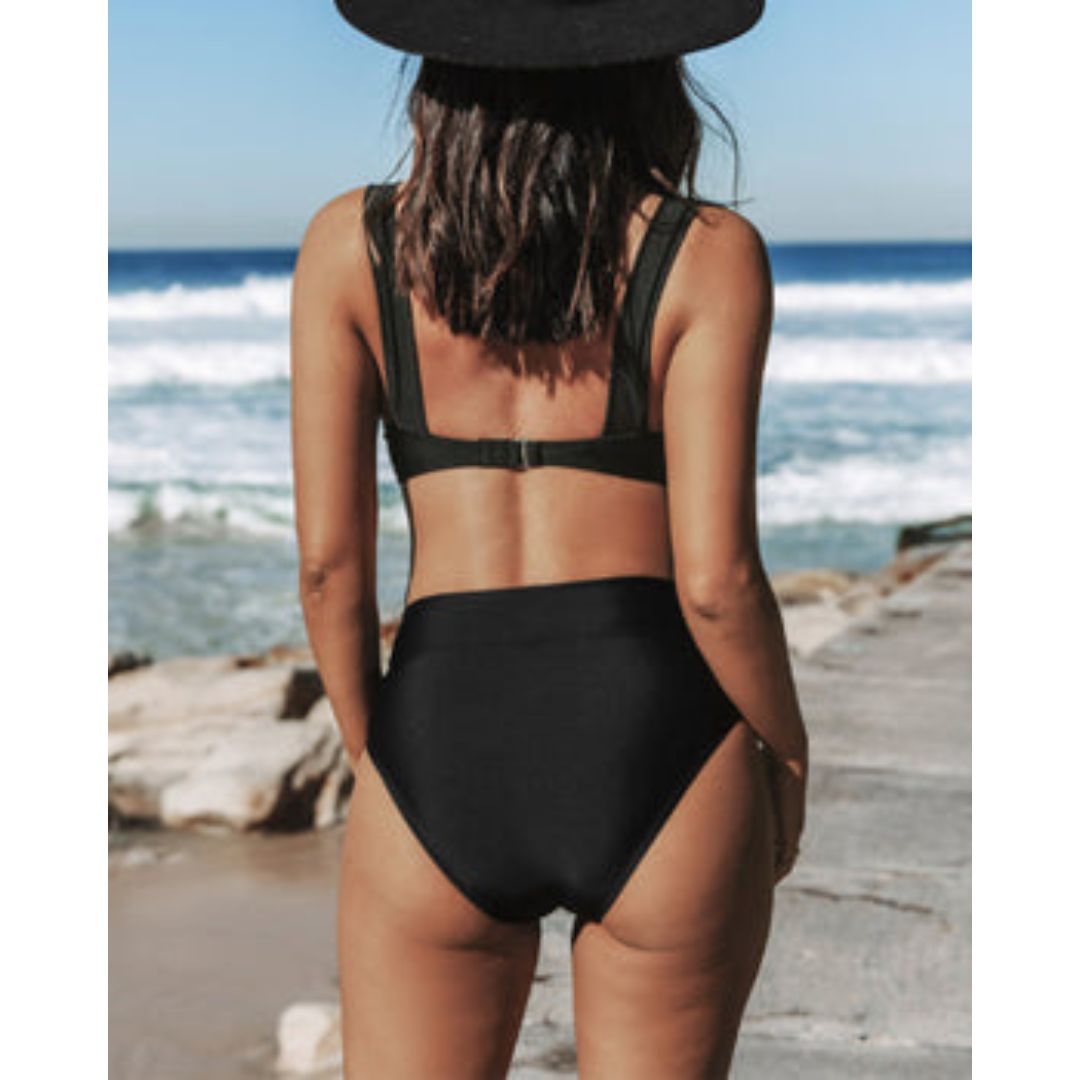 Women's High Waist Swimsuit with Full Coverage and Adjustable Straps