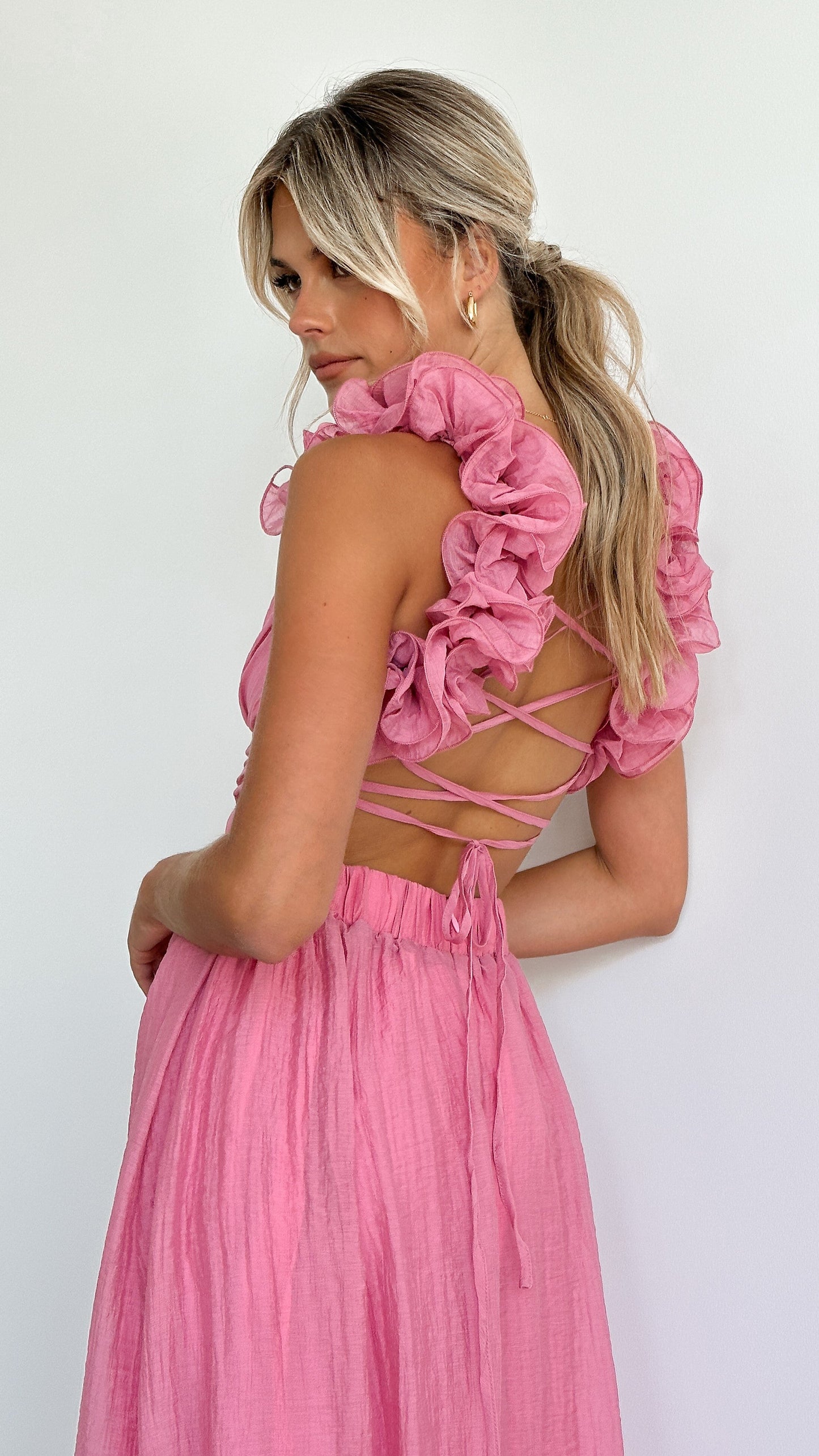 Women’s Satin Floral Dress – Draped Silhouette Layered Overlay Elegant Glamorous Dress