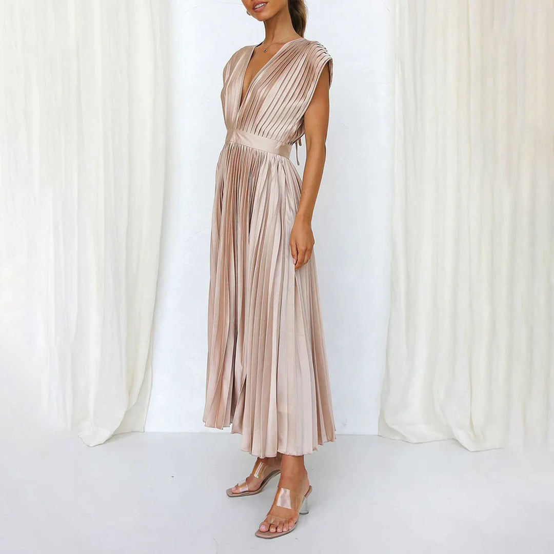 Exquisite Flowing Silhouette Satin Featuring Delicate Pleats Wedding Guest Dress