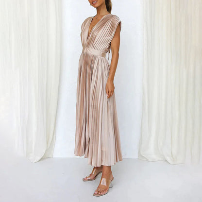 Exquisite Flowing Silhouette Satin Featuring Delicate Pleats Wedding Guest Dress