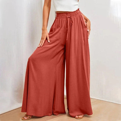 Oakley | High Waist Wide Leg Trousers with Smocked Waist and Relaxed Fit