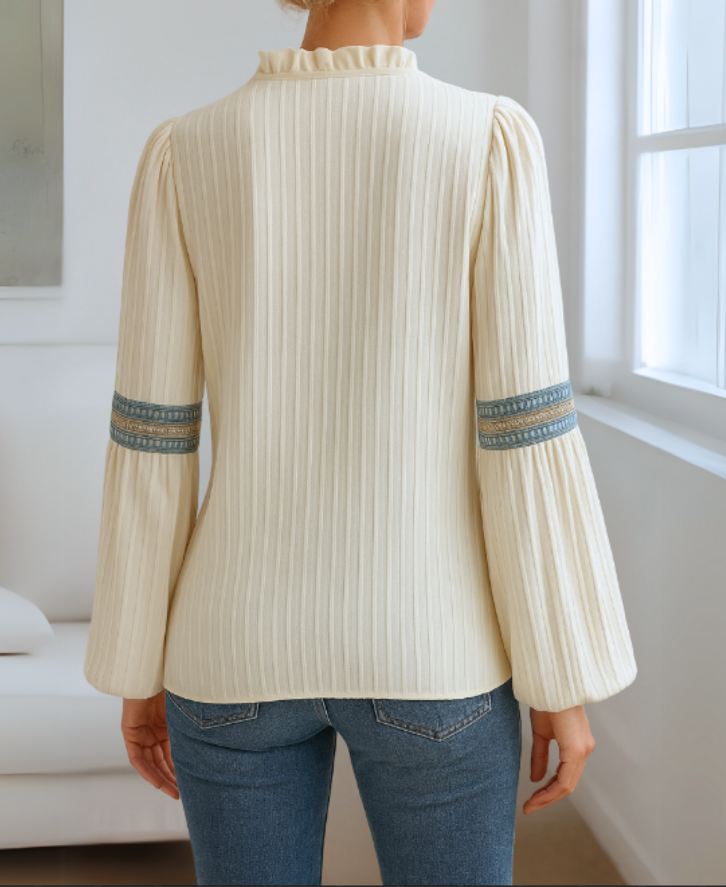 Women's Vintage V-Neck Blouse with Classic Design and Timeless Appeal