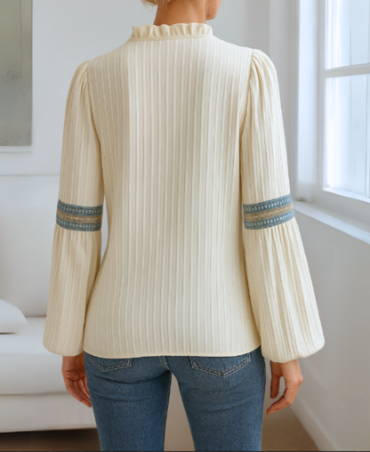 Women's Vintage V-Neck Blouse with Classic Design and Timeless Appeal