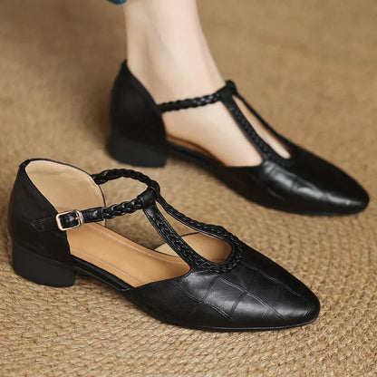 Women's T-Strap Mary Jane Flats with Pointed Toe and Classic Design
