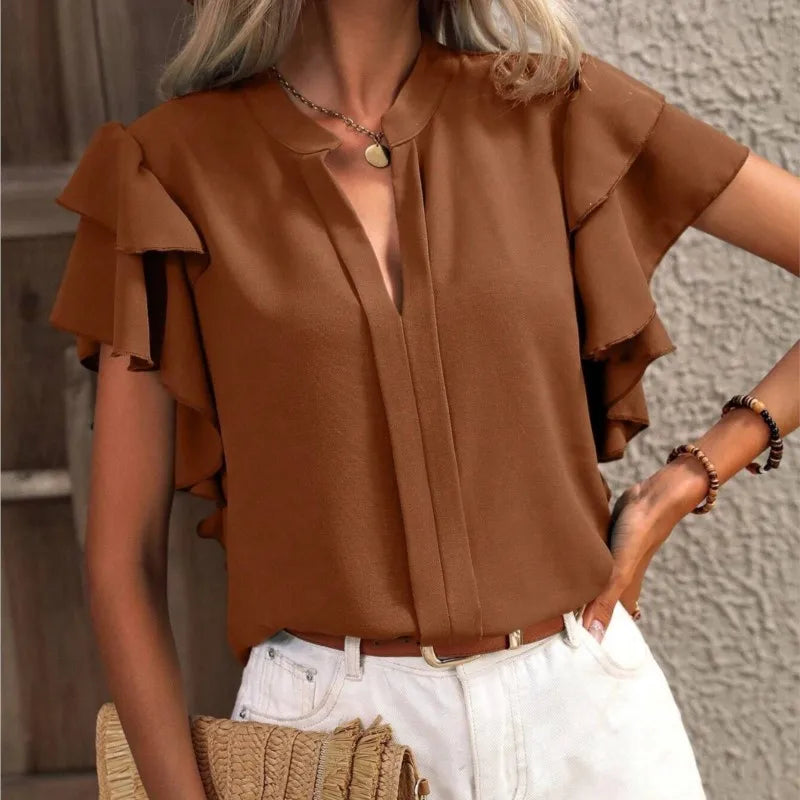 Women's Blouse with Ruffle Sleeves and Lightweight Fabric