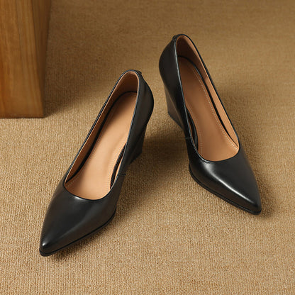 Women's Block Heel Pumps with Pointed Toe and Slip-On Design