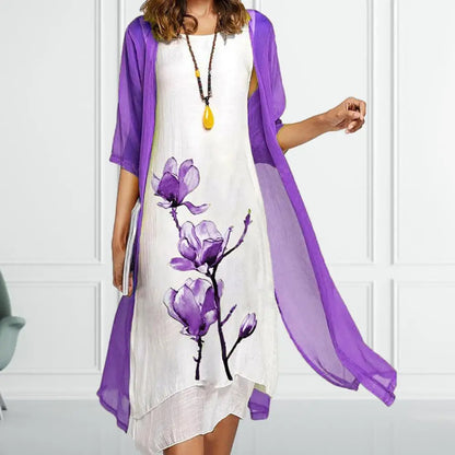 Sydney | Floral Print 2-Piece Dress Set with Sheer Overlay