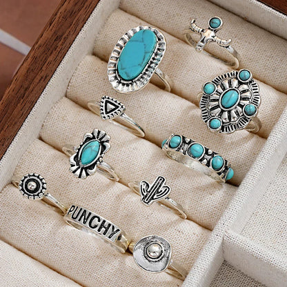Women's Western-Inspired Ring Set with 10 Unique Pieces and Versatile Styles