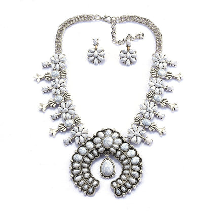 Women's Turquoise Blossom Necklace Set with Southwest Design and Elegant Accents
