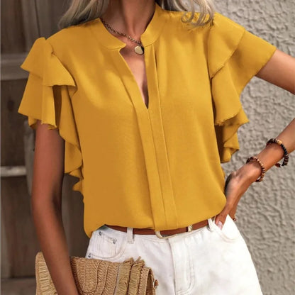 Women's Blouse with Ruffle Sleeves and Lightweight Fabric