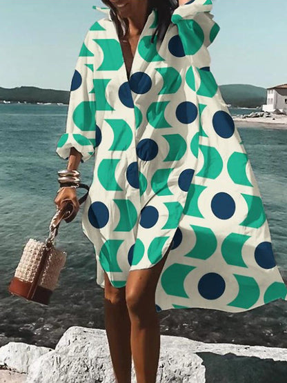 Relaxed Breezy Oversized Vibrant Printed Summer Midi Shirt Dress