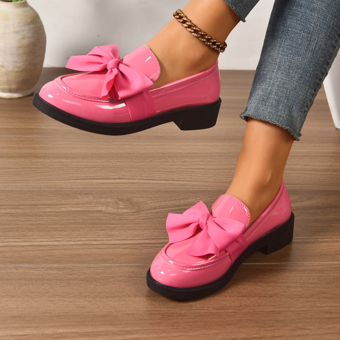 Ayora Women's Glossy Leather Moc-Toe Bow Loafer – Comfortable Platform Slip-On