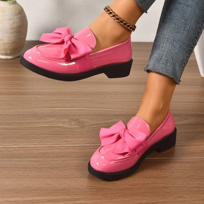 Ayora Women's Glossy Leather Moc-Toe Bow Loafer – Comfortable Platform Slip-On