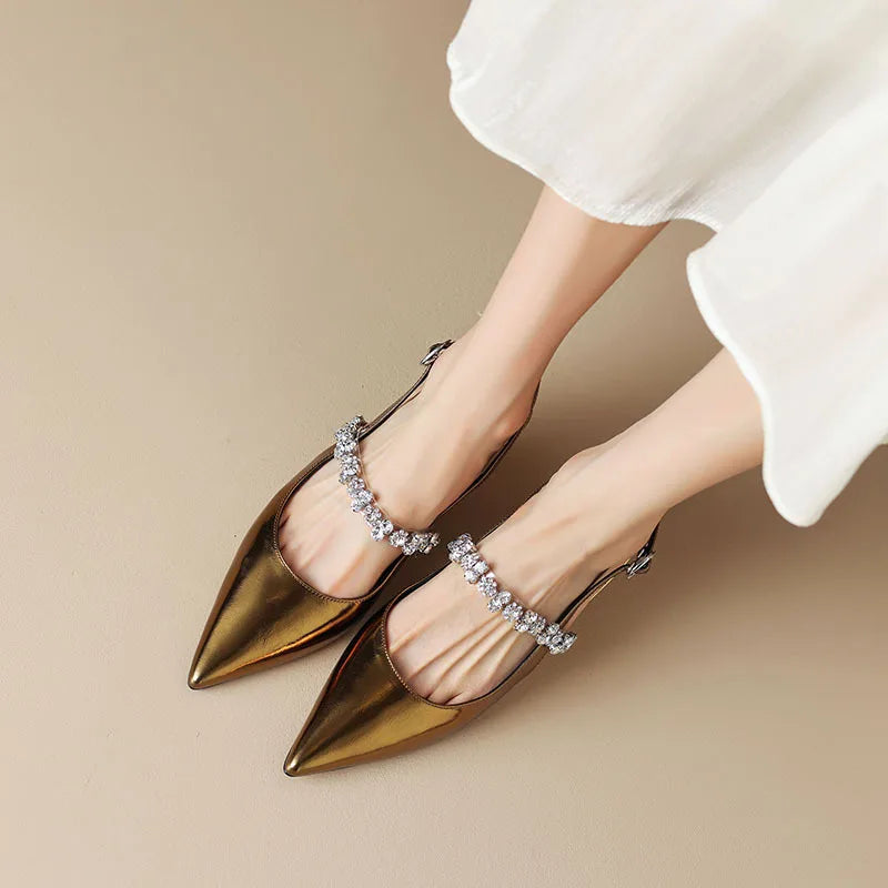 Women's Slingback Heels with Crystal Strap and Pointed Toe