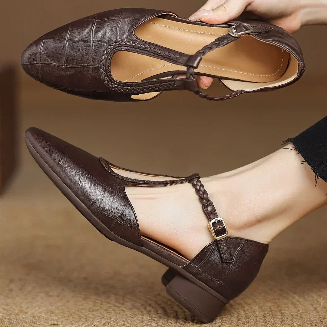 Women's T-Strap Mary Jane Flats with Pointed Toe and Classic Design