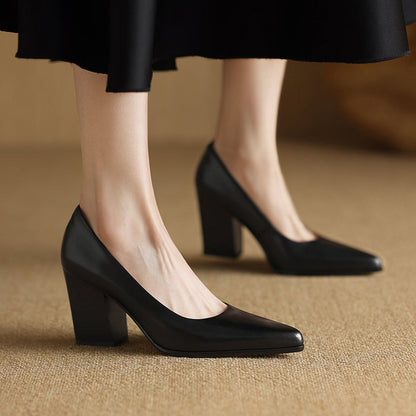 Women's Block Heel Pumps with Pointed Toe and Slip-On Design