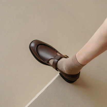 Women's Retro T-Strap Mary Jane Shoes with Round Toe and Low Heel