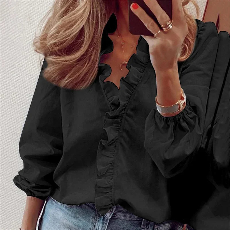 Women's Blouse with Playful Ruffles and Lightweight Fabric