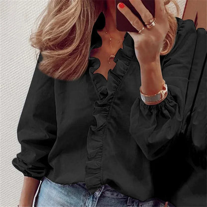 Women's Blouse with Playful Ruffles and Lightweight Fabric