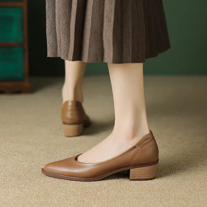 Women's Pointed Toe Block Heel Pumps with Slip-On Design and Mid Heel