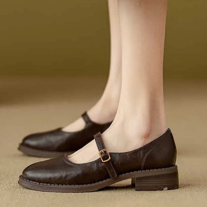 Women's Mary Jane Shoes with Low Block Heel and Strap