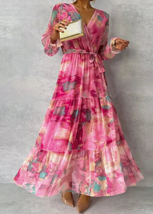 Elegant Flowing Silhouette FloralPrint Handcrafted Evening Garden Party Soirees Dress