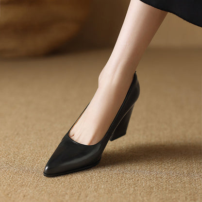 Women's Block Heel Pumps with Pointed Toe and Slip-On Design