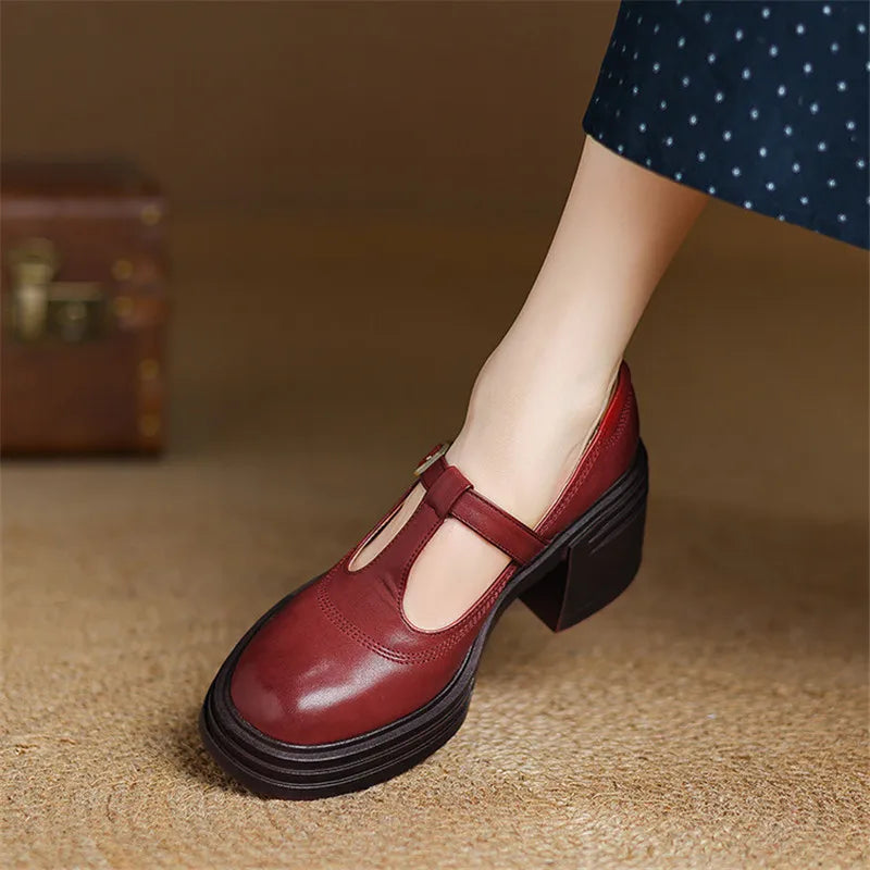 Women's Chunky Block Heel Mary Jane Pumps with Round Toe and Strap
