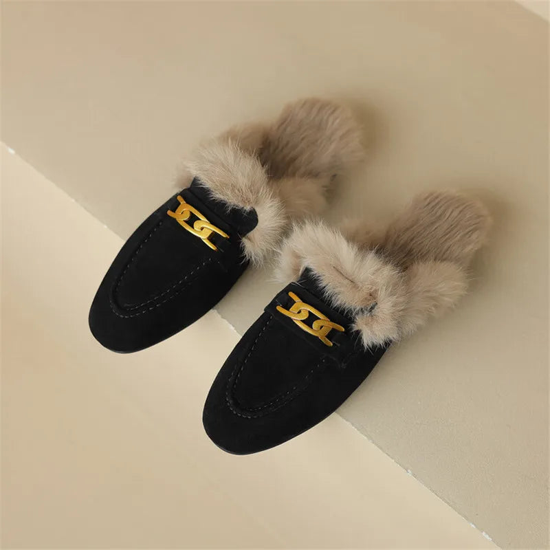 RIVIERA SUEDE FUR MULES