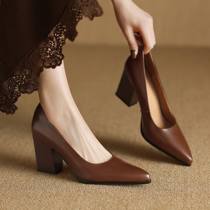 Women's Block Heel Pumps with Pointed Toe and Slip-On Design