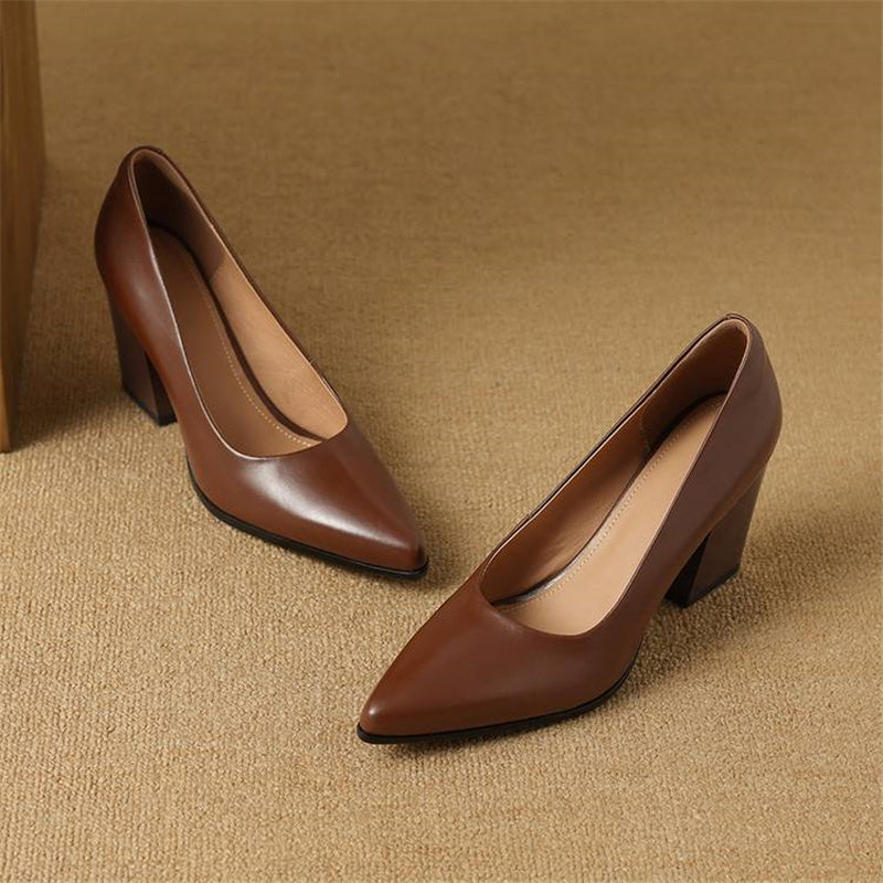 Women's Block Heel Pumps with Pointed Toe and Slip-On Design
