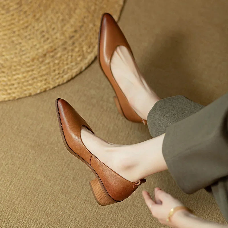 Women's Block Heel Pumps with Pointed Toe and Slip-On Design