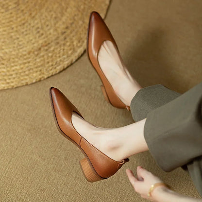 Women's Block Heel Pumps with Pointed Toe and Slip-On Design