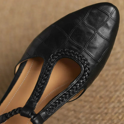 Women's T-Strap Mary Jane Flats with Pointed Toe and Classic Design