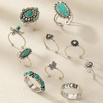 Women's Western-Inspired Ring Set with 10 Unique Pieces and Versatile Styles