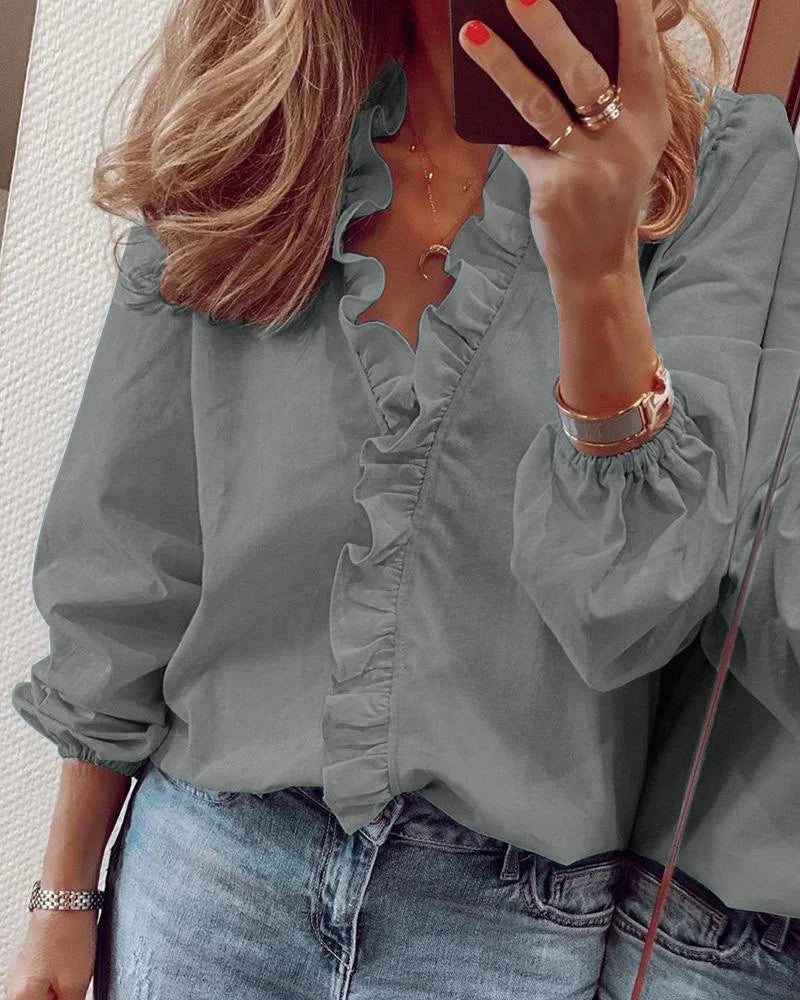 Women's Blouse with Playful Ruffles and Lightweight Fabric
