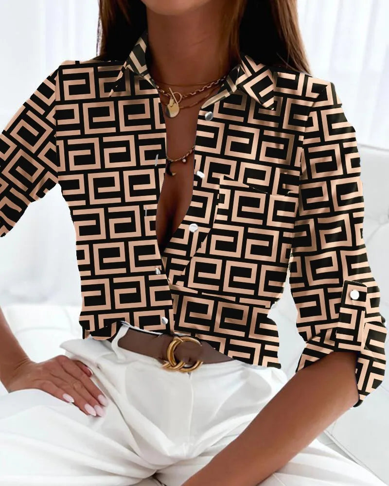 Women's Blouse with Artistic Print and Lightweight Fabric