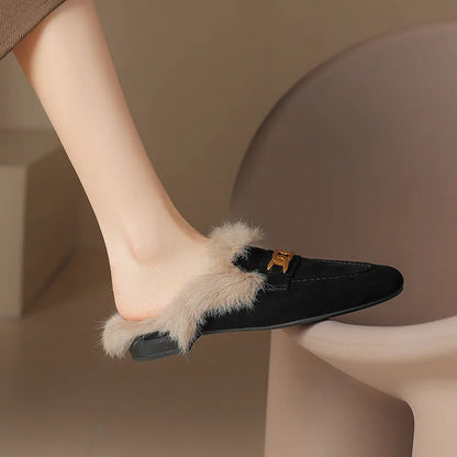 RIVIERA SUEDE FUR MULES