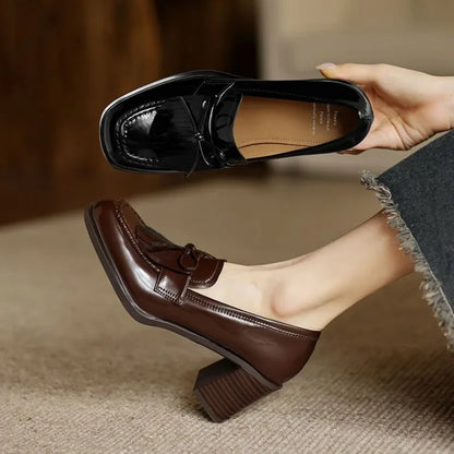Women's Tassel Loafer Pumps with Block Heel and Round Toe