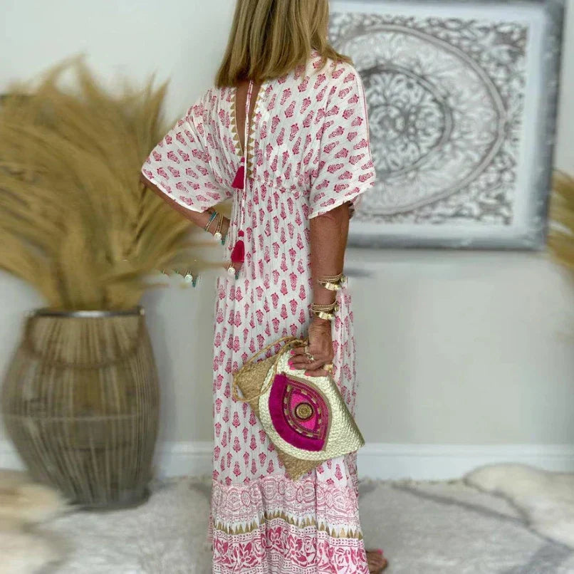 Elegant Women's Boho Floral Print Flowing Maxi Dress for Relaxed Summer Comfort