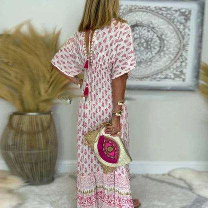 Elegant Women's Boho Floral Print Flowing Maxi Dress for Relaxed Summer Comfort