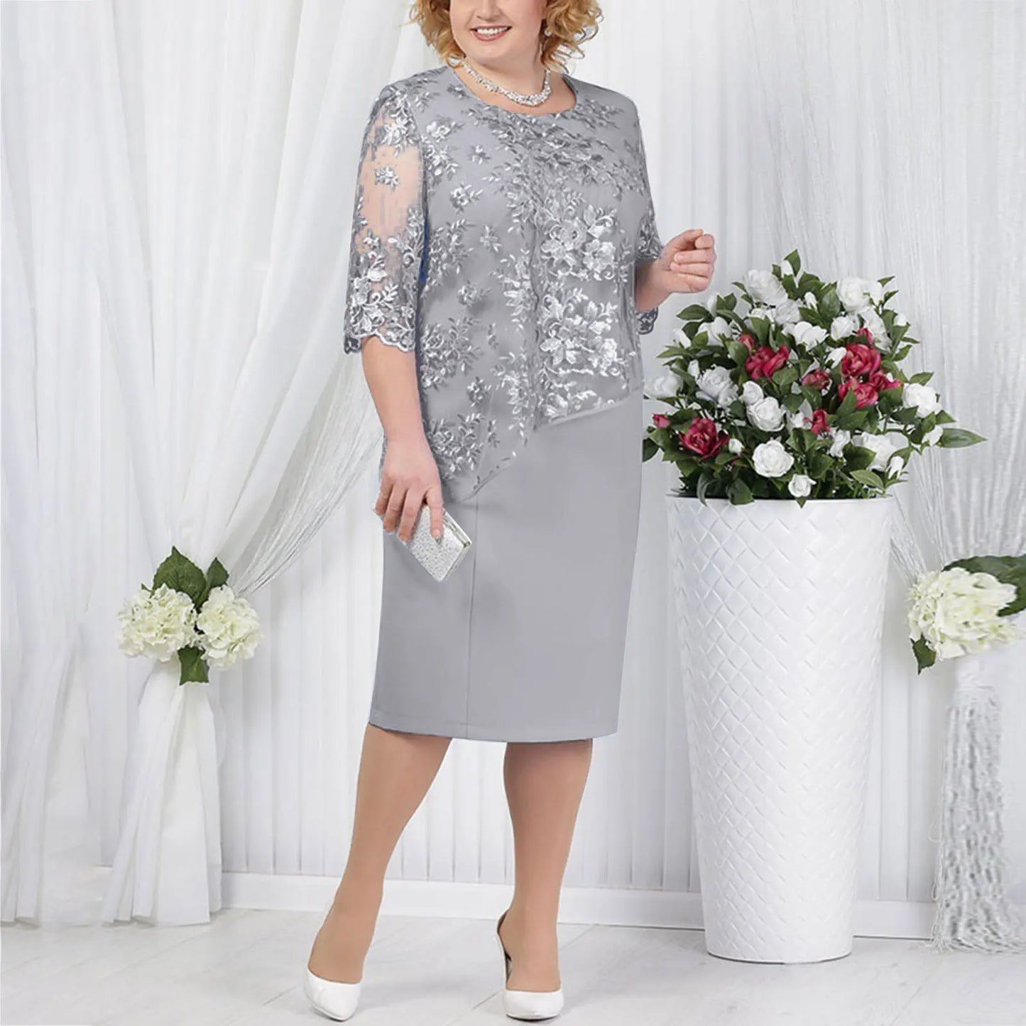 Luxurious Kimono Sleeve Satin Floral Midi With Exquisite Textured Detailing Dress