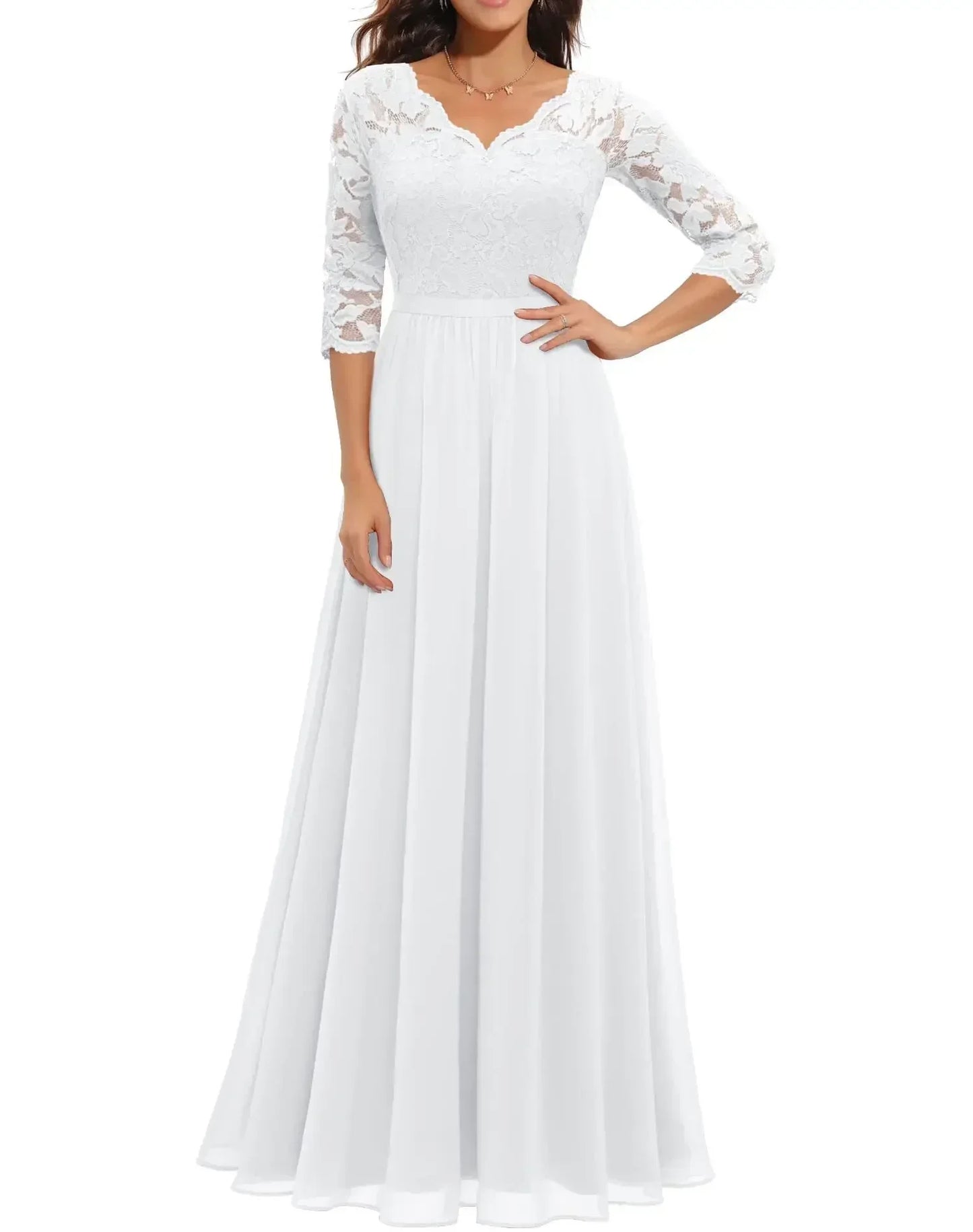 Elegant Alluring Lace Detailing Chantilly Lace Pattern Luxuriously Flowing Evening Gown