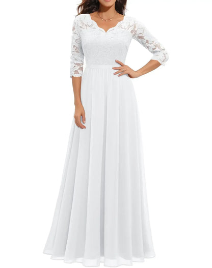 Elegant Alluring Lace Detailing Chantilly Lace Pattern Luxuriously Flowing Evening Gown