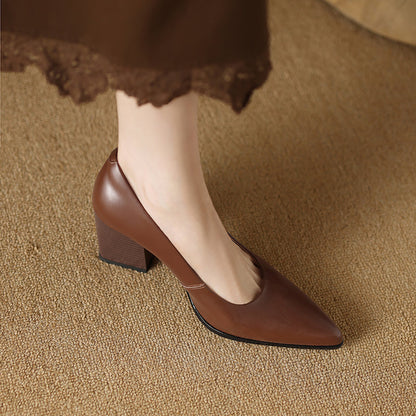 Women's Block Heel Pumps with Pointed Toe and Slip-On Design