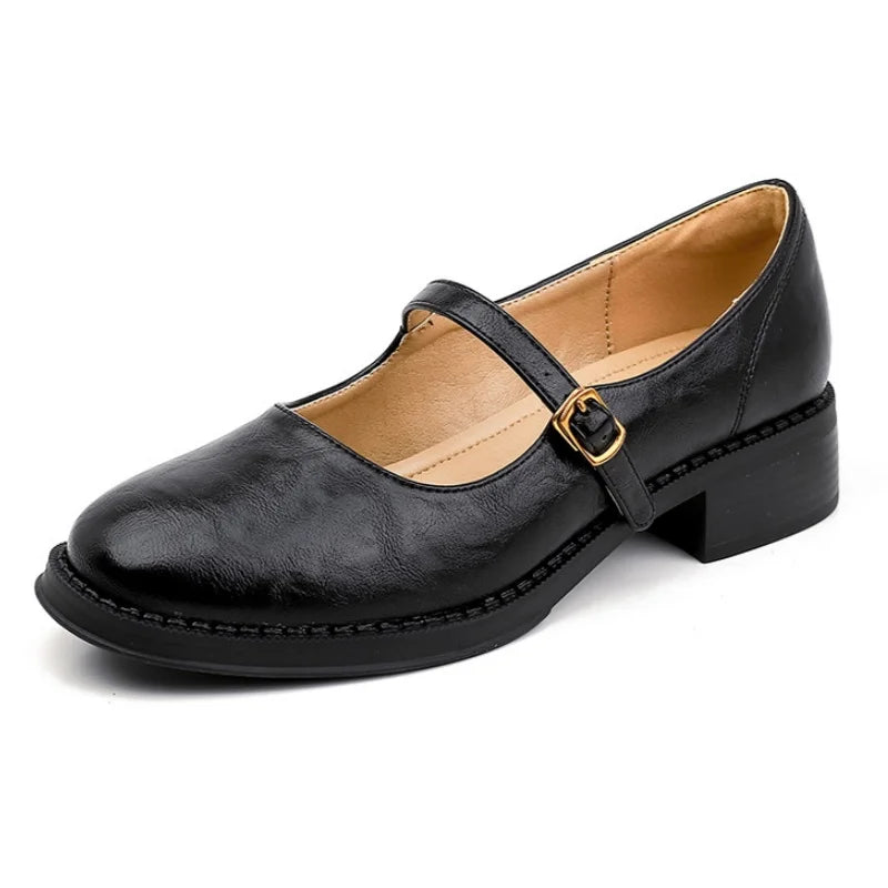Women's Mary Jane Shoes with Low Block Heel and Strap