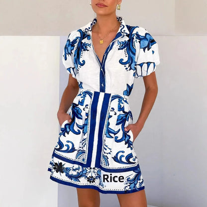 Women's Puff Sleeve Mini Dress with Floral Print and Relaxed Fit