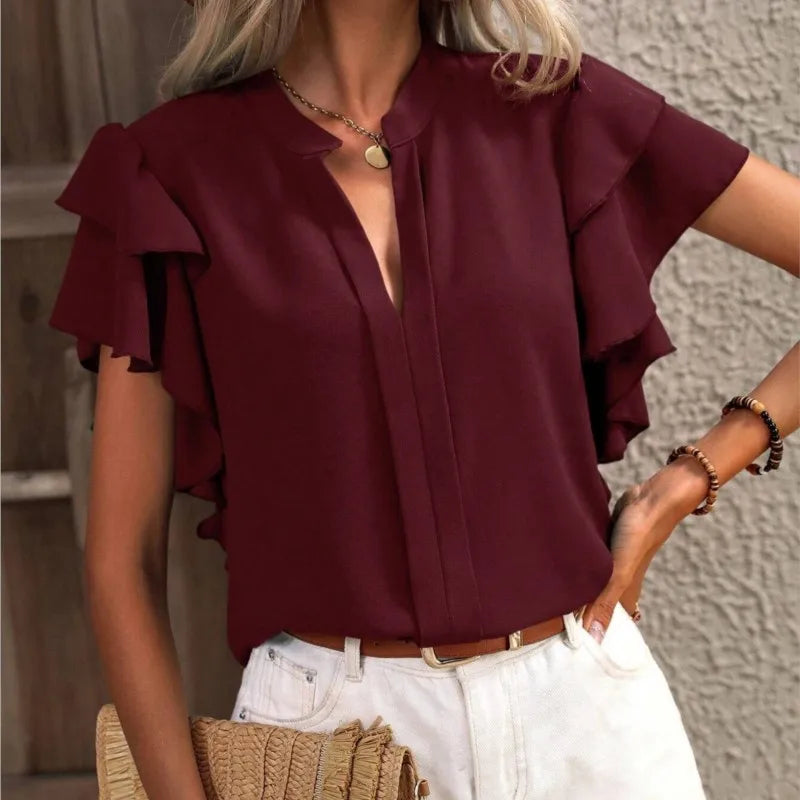 Women's Blouse with Ruffle Sleeves and Lightweight Fabric