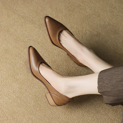 Women's Pointed Toe Block Heel Pumps with Slip-On Design and Mid Heel