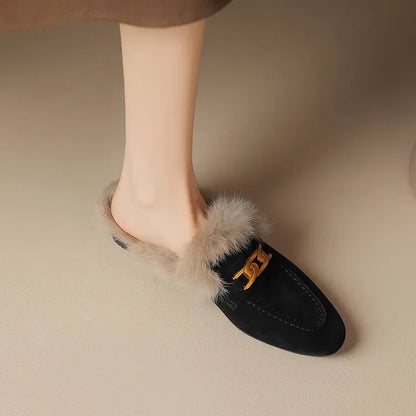 RIVIERA SUEDE FUR MULES
